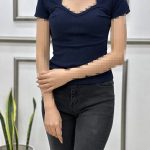 تیشرت نخ پنبه آستین کوتاه یقه دلبری (2061)